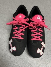 Botines de béisbol Under Armor juveniles negros/rosa talla 4,5 Y