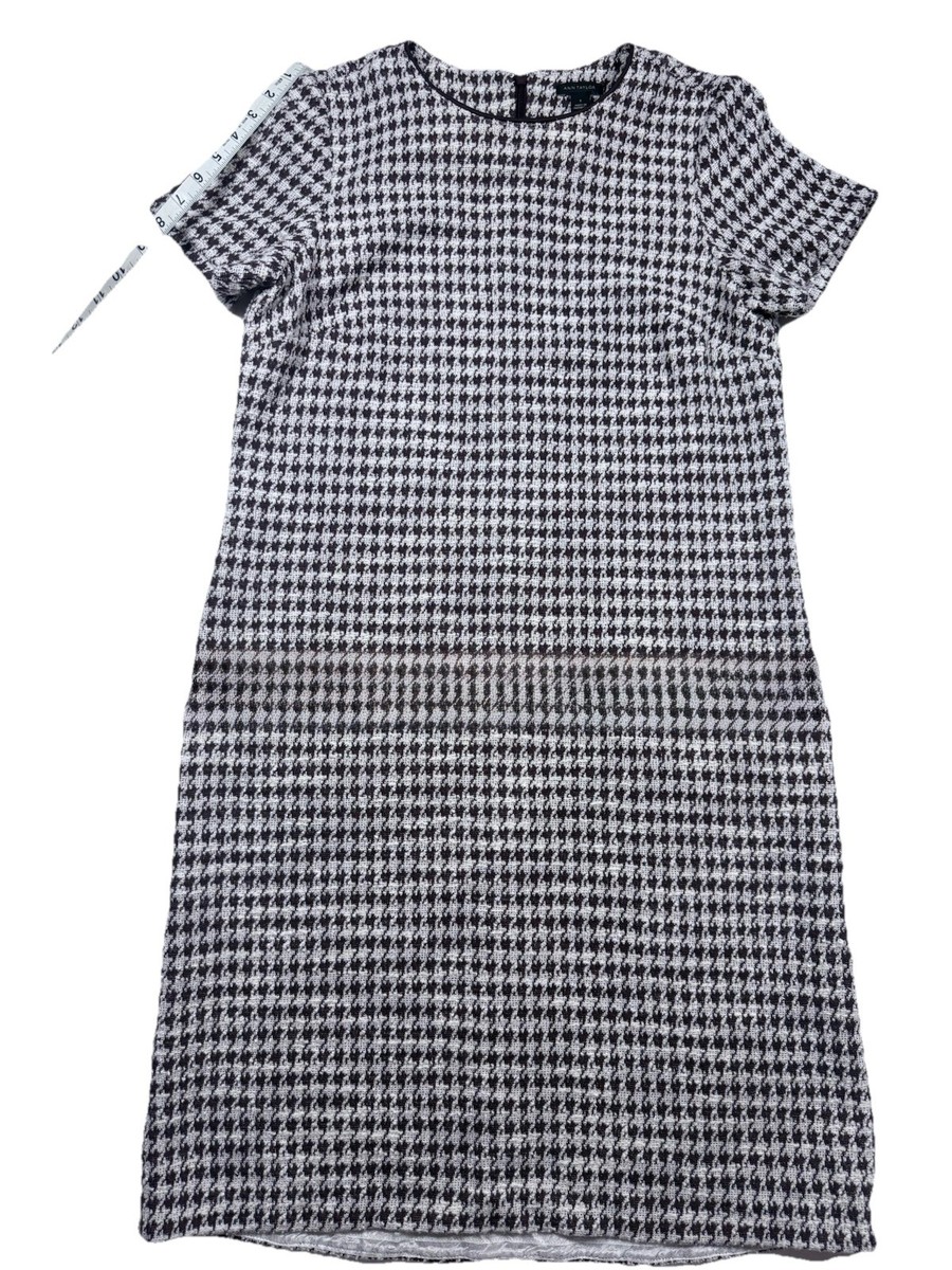 ann taylor short sleeve dress Ann Taylor Sheath Dress, Sm, Brown White Houndstooth Short Sleeve Knee  Length