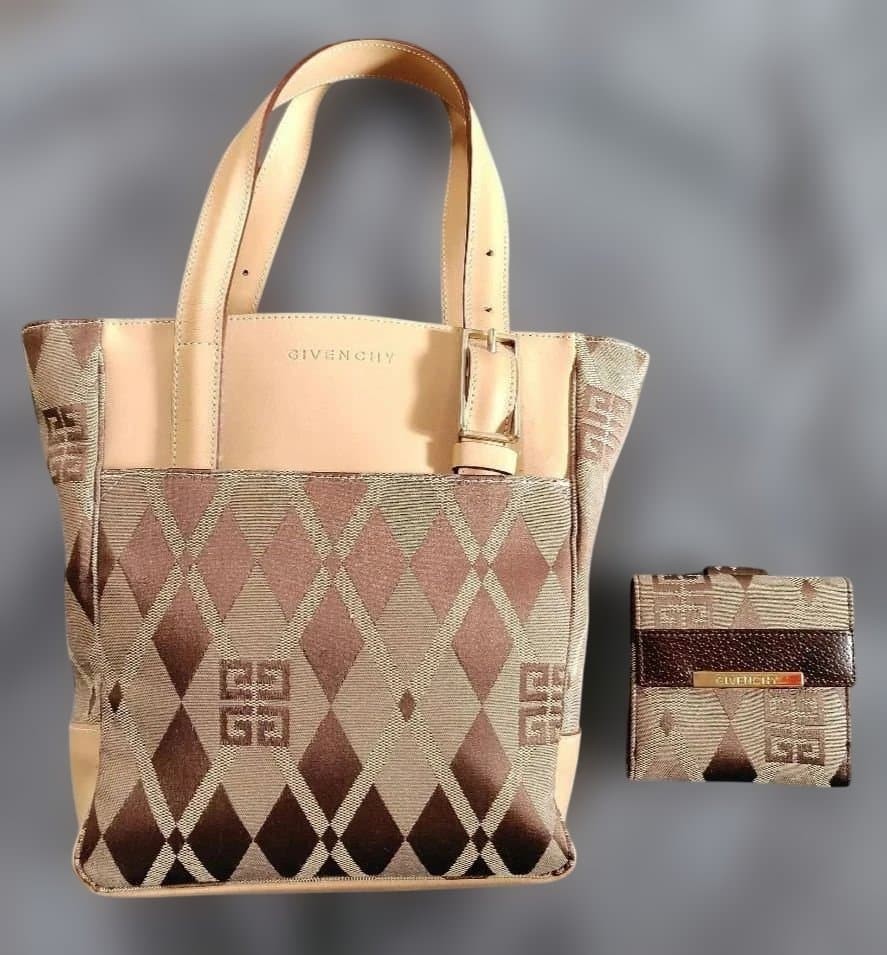 Givenchy Diamond Pattern Canvas Leather Tote Bag … - image 1