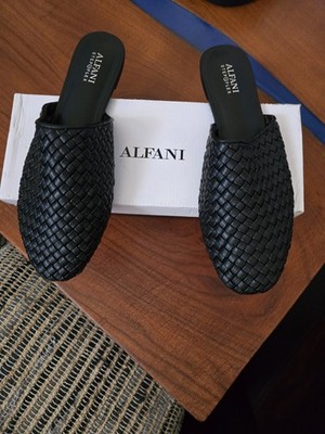 Alfani Black Woven Slip-On Mules