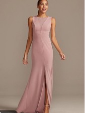 DB Studio Davids Bridal Illusion Deep-V Center Slit Stretch Crepe Dress Sz 4