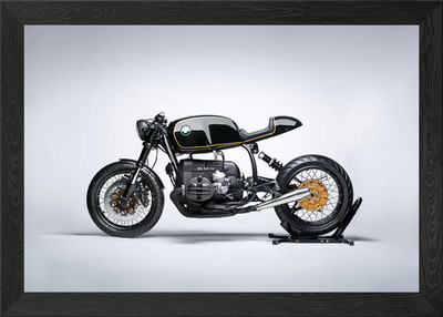 Black BMW Cafe Racer Motorcycle Framed Wall Art Poster Canvas Print Picture