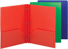 Plastic 2 Pocket Folders with Pockets  Prongs, Red Blue Green 3 Pack  Letter S