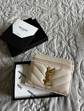Saint Laurent Paris Beige Quilted Card Wallet Logo Credit Card Holder