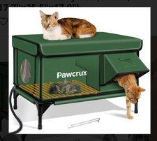 Pawcrux insulated/Heated when need Outdoor Cat House , Waterproof PVC, Gr