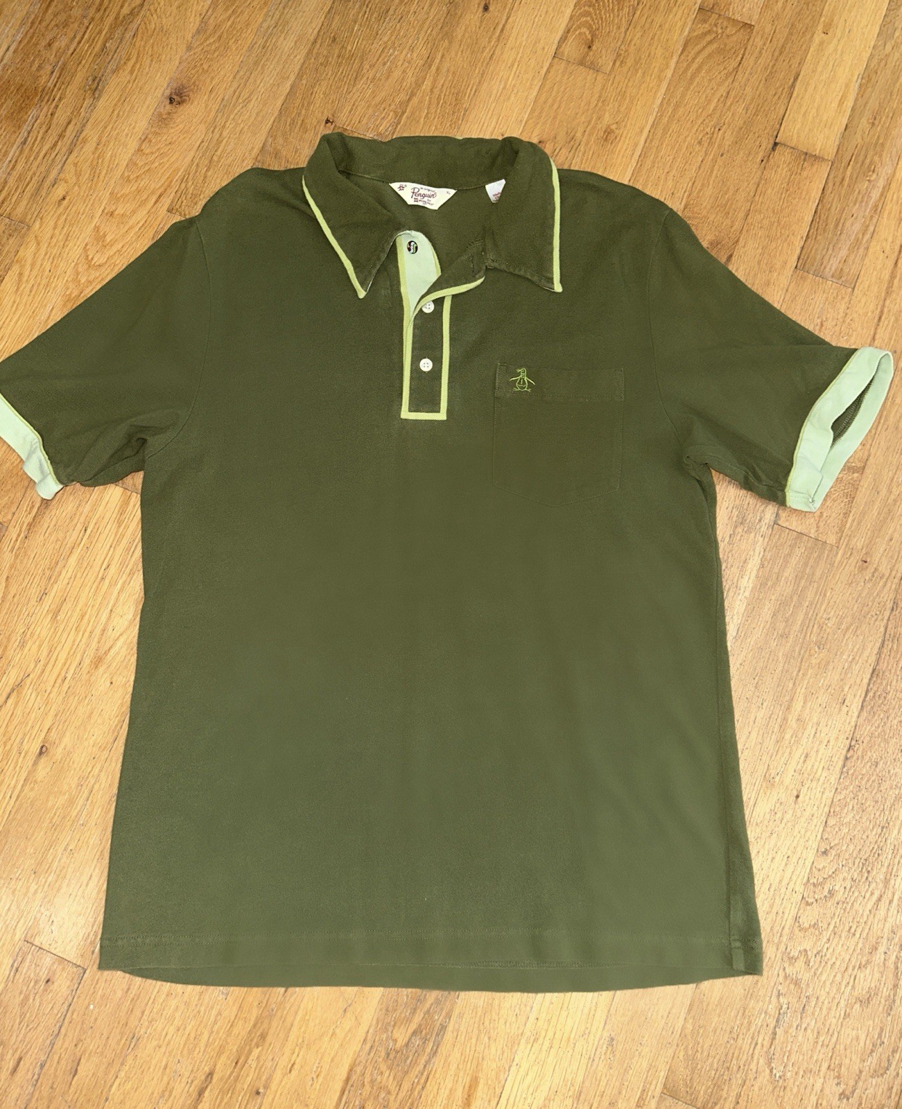 Vintage Men Penguin Munsingwear Golf Polo Green TwoTone sz XL Short Sleeve Shirt