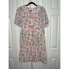 Vintage Floral Stripe Housecoat Cottagecore Grandmacore Pink Cotton Large