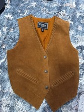 Posh vintage women s Brown Leather Western Vest Waistcoat, Size M Regular