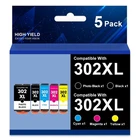 5PK 302XL Black Photo Black Cyan Magenta Yellow Ink Cartridges forEpson XP-6100