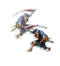Grim Reaper Scythe Vinyl Decal Gothic Skull Death Sticker Laptop Wall Car 2 PACK