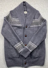Flint & Tinder Men's Large Wool Blend Fair Isle Shawl Collar Cardigan Sweater