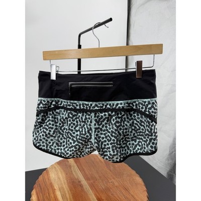 Lululemon Speed Up Shorts Womens 4 Mint Green Black Animal Dot Print Running