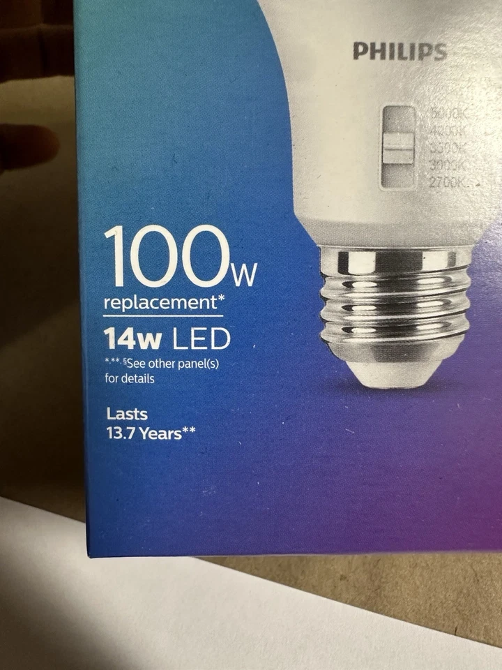 Philips LED Multi-CCT Dip Switch 100W A19 2P: Dimmable 13.7-Year Life - 2 boxes - Image 3 of 4