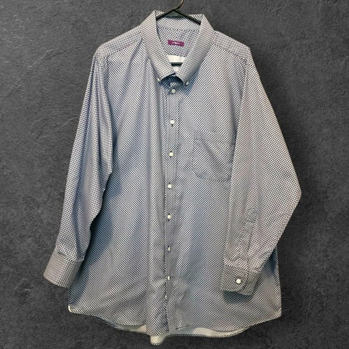 Ventura Custom Tailored Dress Shirt Blue Plaid Embroidered Mens XL XXL