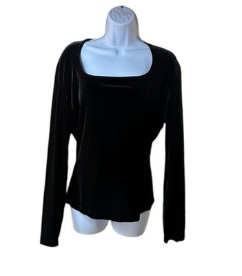 International Newport Garment Black Velvet Top Long Sleeve Square Neck Y2K READ