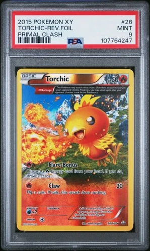 2015 POKEMON XY PRIMAL CLASH #26 TORCHIC-REVERSE FOIL PSA 9