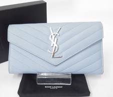 Authentic YSL Saint Laurent Leather V stitch Bifold Long Wallet I 51369