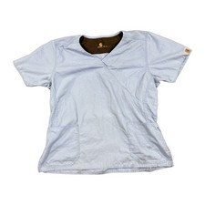 Carhartt Womens XL Light Blue Mock Wrap V-Neck Scrub Top Short Sleeve Workwear