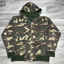 Vintage 80s Camo Full Zip Hoodie Mens L Green Camoflauge Thermal Distressed