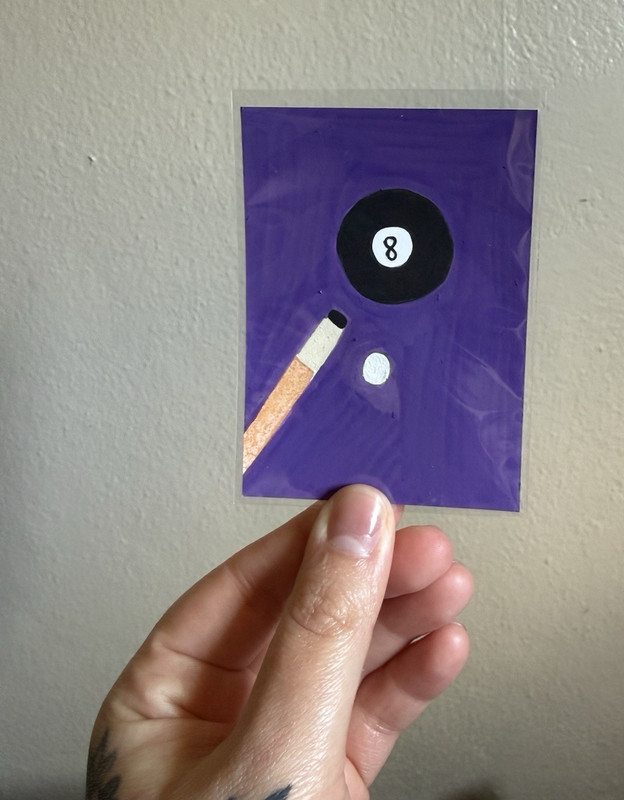 ACEO Original - Pool Cue and 8-Ball on Purple - acrylic marker - Curtizzm_art