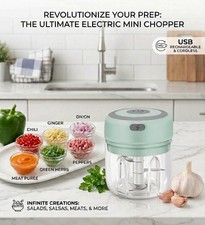 Mint Green USB Rechargeable Electric Garlic Chopper Stainless Steel Blade Mini 