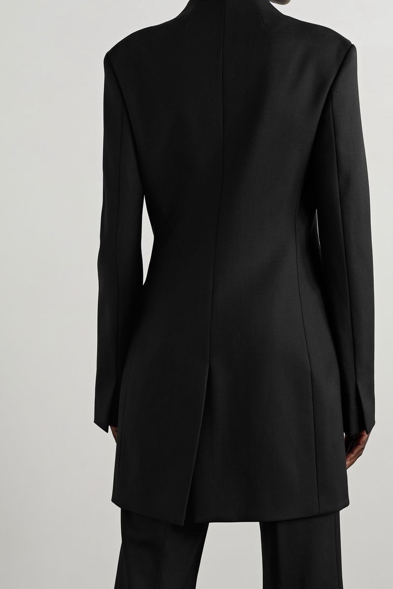 FILA Giacca blazer THE ROW 'Marisol' lana elasticizzata senza colletto nero 2 US $2950+ NUOVO