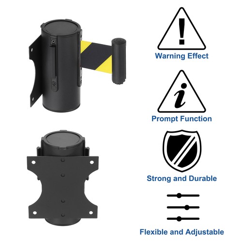 4 Pcs 9.84 ft Fixed Wall Mount Retractable Belt Barrier Black Yellow Stripe - Picture 4 of 7