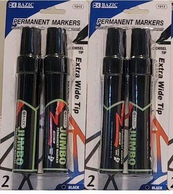BAZIC PRODUCTS Black Jumbo Permanent Markers, Chisel Tip, 2 Count, for Labels Si