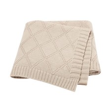 Hadetoto Baby Blanket Soft 100% Cotton Knitted Cellular Crib, Beige