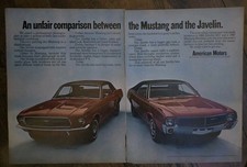 1967 Red American Motors Javelin SST sports car Ford Mustang vintage 2 Page Ad