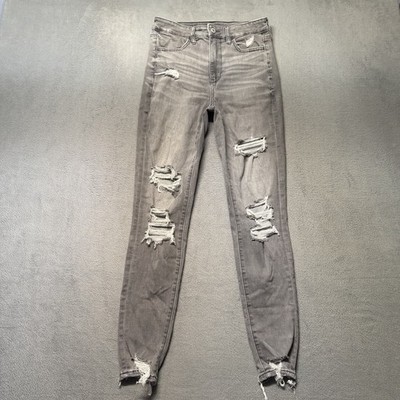 American Eagle Womens 6 Super High Rise Jegging Jeans Gray Distressed Stretch