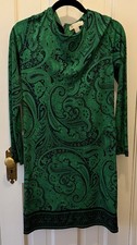 Michael Kors Longs Sleeve Shift Dress, Emerald Green Paisley, XS