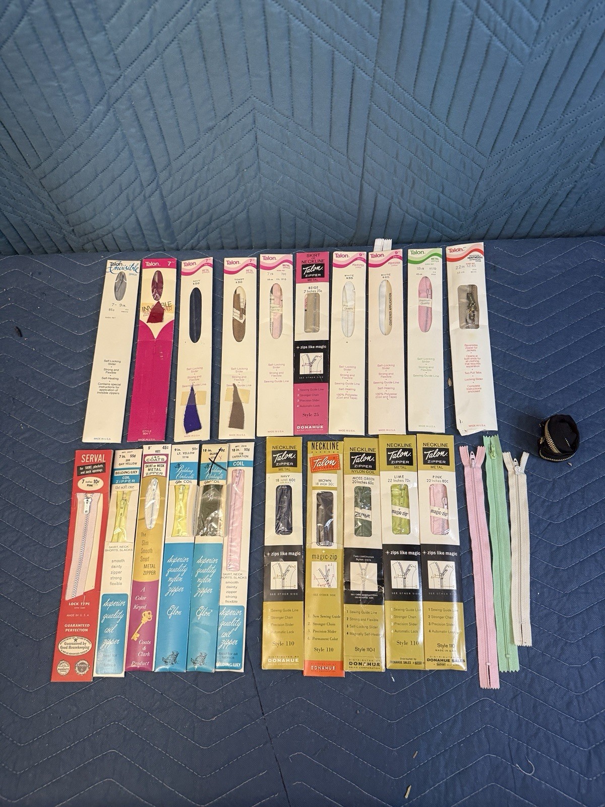 Large Vintage Zipper Lot Talon Serval Metal & Nylon Sewing Notions On Cards +++