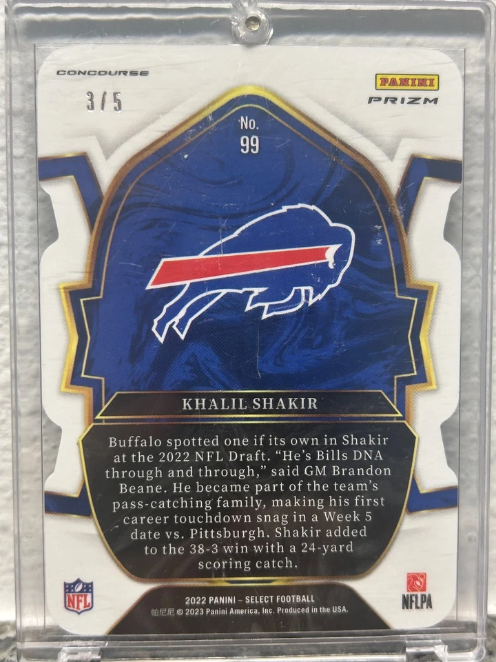 2022 Panini Select Khalil Shakir GREEN DIE-CUT /5 ROOKIE RC SSP #99 BILLS - Image 2 of 2