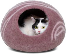 MEOWFIA Cat Cave, Premium Felt Cat Bed for Indoor Cats, 100 Merino Wool, Gold R