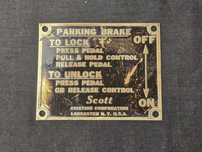 Scott Parking Brake Label Placard Card Warning Instructions Piper Cub PA-18