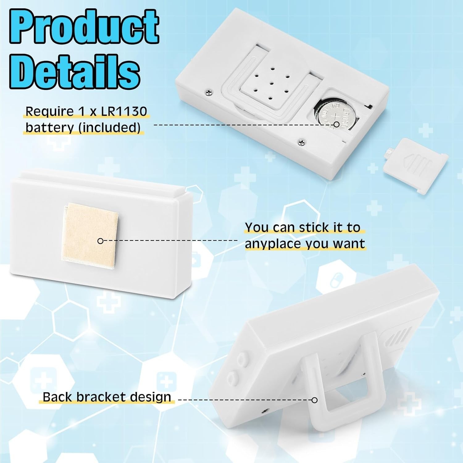 Mini Digital Clock 3 Pack Waterproof Small Stick-On Battery Operated Car Dash...