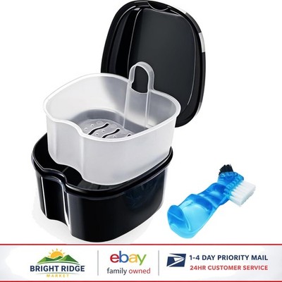 Denture Soaking Container with Strainer for Cleaning Retainers & Mouth Guards