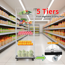 Commercial Wire Storage Bin Rack 5 Tier w/ Wheels for Fruit Vegetable Snack UK