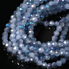 5 Strands 4mm Gray Blue Color Half Plated Faceted Rondelle Beads,  Glass Beads f