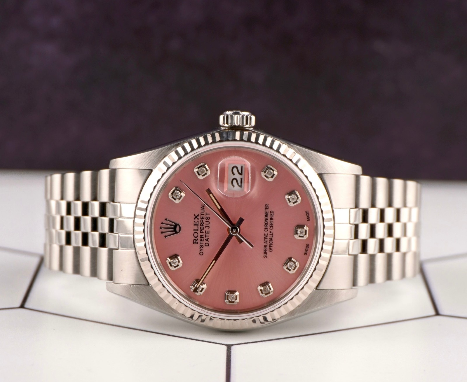 Rolex Orologio Datejust In Acciaio Fluted Jubilee Con Quadrante Rosa 36Mm 16014 foto 2