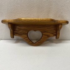 Vtg Solid oak Wall Shelf w/ Heart Cut out. 16" wide nice varnished finish.