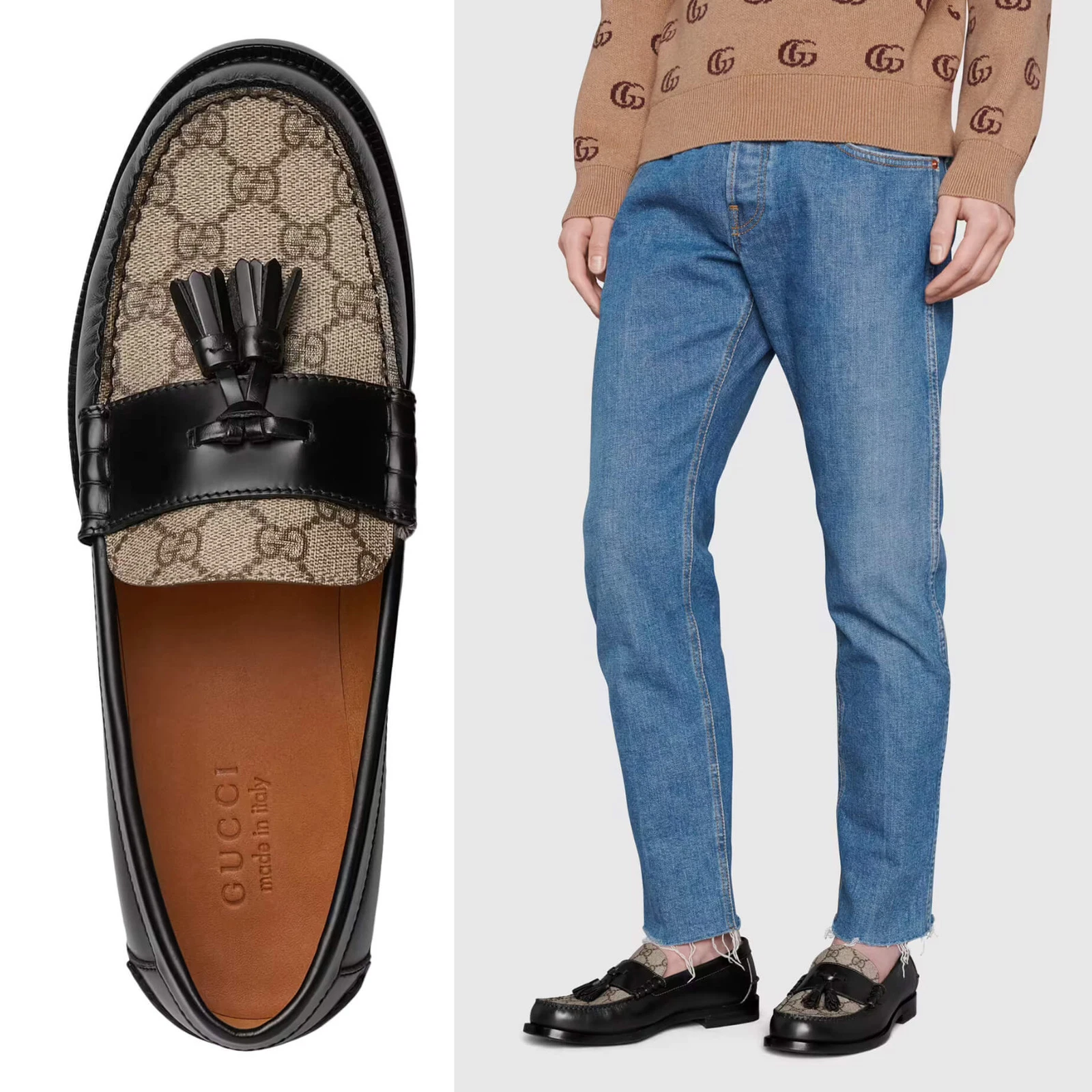 CHAUSSURES GUCCI POMPONS LOGO G MOCASSINS NOIRS SUPRÊMES taille 11,5 US 12
