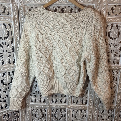 Liz Claiborne Sweater Knitted by Hand 52%Silk 44%Cotton Ivory Pearls Grandma-MED - Picture 6 of 10