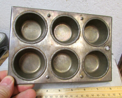 vintage smaller tin Muffin pan for 6 muffins, no brand name, fun kitchen decor