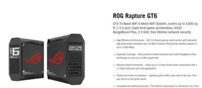 ASUS ROG Rapture GT6 Tri-Band Wi-Fi 6 Gaming Router - Black, 2-Pack