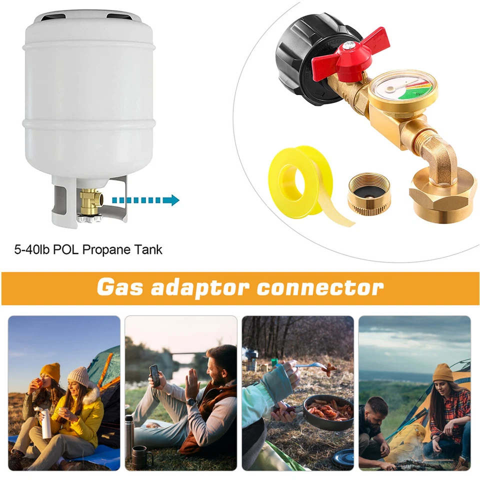 Adaptador de codo de recarga de propano Safety QCC1 con válvula de control de calibre de 5 lb a 40 lb Foto 3 de 4