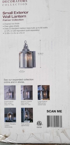 NEW Home Decorators Collection-1-Light Charred Iron Outdoor Wall Lantern- - Picture 2 of 3