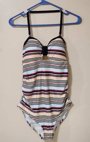 Jessica Simpson Maternity One Piece Swimsuit / Bathing Suit Striped Ruched SMALL - Picture 5 of 20