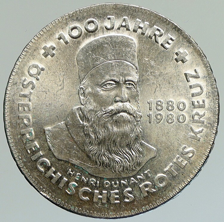 1980 AUSTRIA Austrian Red Cross HENRI DUNANT Silver 500 Schilling